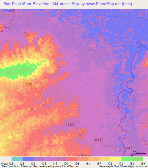 Ban Palat Mum,Thailand Elevation Map