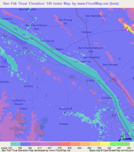 Ban Pak Thuai,Thailand Elevation Map