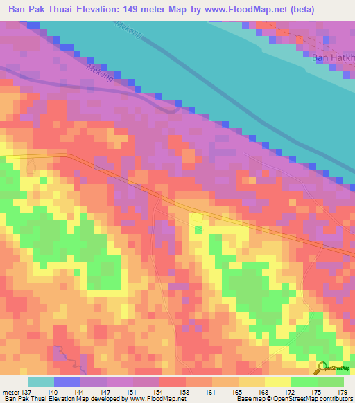 Ban Pak Thuai,Thailand Elevation Map