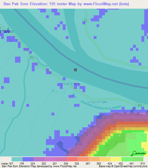 Ban Pak Som,Thailand Elevation Map