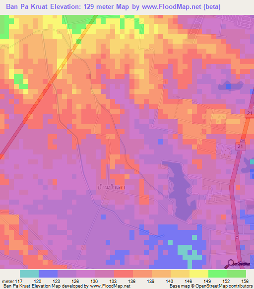 Ban Pa Kruat,Thailand Elevation Map
