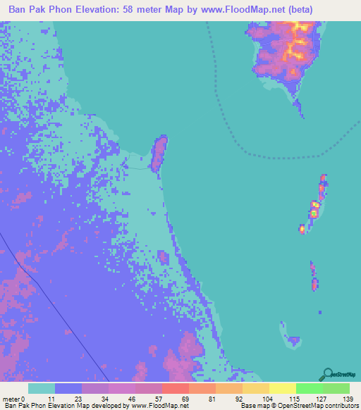 Ban Pak Phon,Thailand Elevation Map