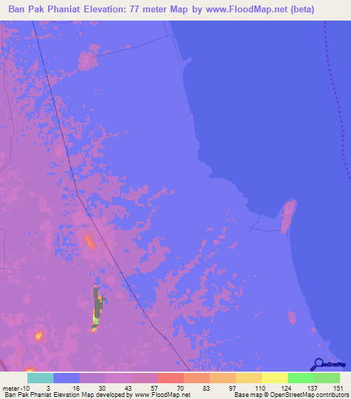 Ban Pak Phaniat,Thailand Elevation Map