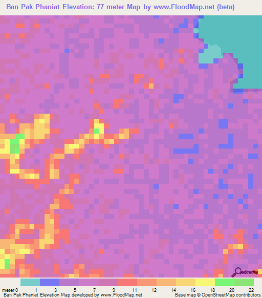 Ban Pak Phaniat,Thailand Elevation Map