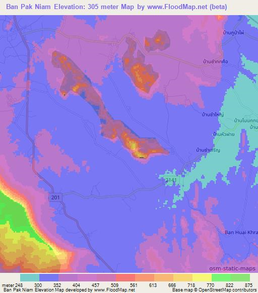 Ban Pak Niam,Thailand Elevation Map