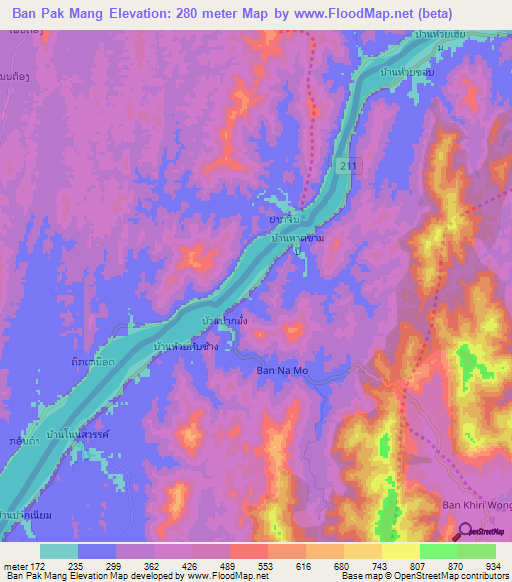 Ban Pak Mang,Thailand Elevation Map