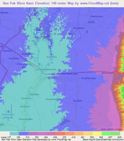 Ban Pak Khon Kaen,Thailand Elevation Map