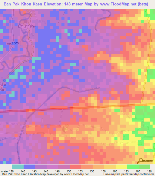 Ban Pak Khon Kaen,Thailand Elevation Map