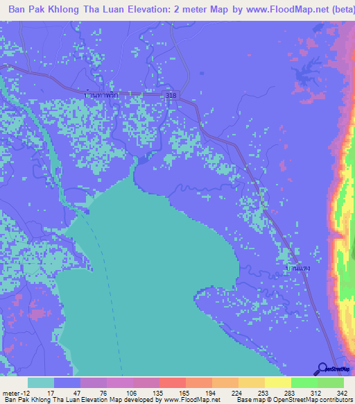 Ban Pak Khlong Tha Luan,Thailand Elevation Map
