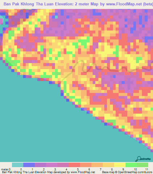 Ban Pak Khlong Tha Luan,Thailand Elevation Map