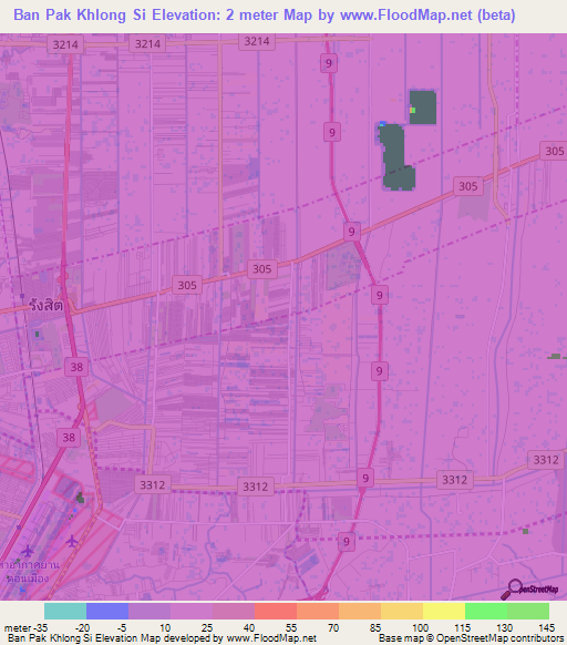 Ban Pak Khlong Si,Thailand Elevation Map