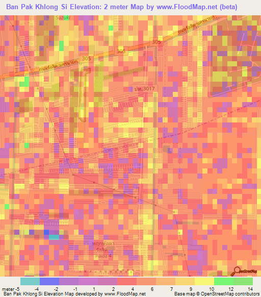 Ban Pak Khlong Si,Thailand Elevation Map