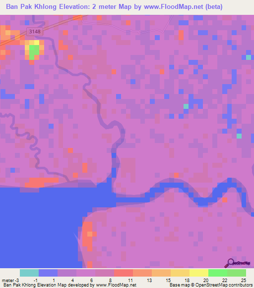 Ban Pak Khlong,Thailand Elevation Map