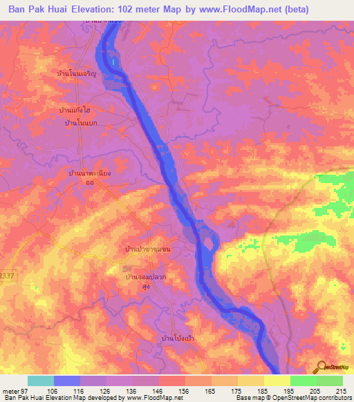 Ban Pak Huai,Thailand Elevation Map