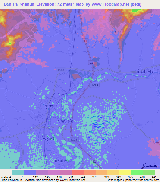 Ban Pa Khanun,Thailand Elevation Map
