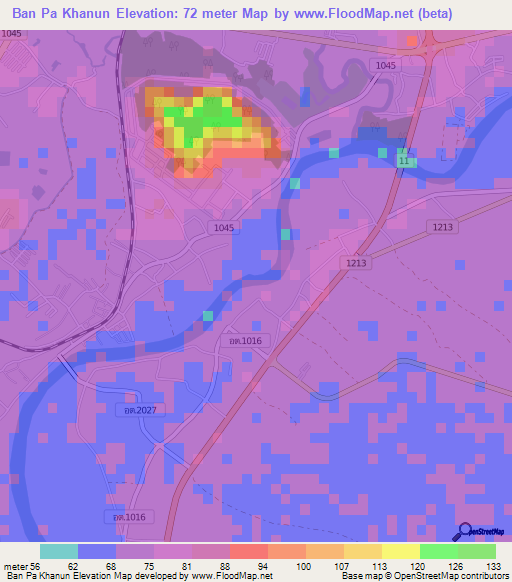 Ban Pa Khanun,Thailand Elevation Map