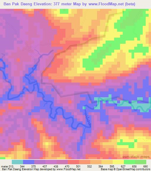 Ban Pak Daeng,Thailand Elevation Map