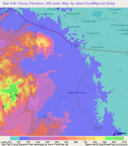 Ban Pak Chong,Thailand Elevation Map