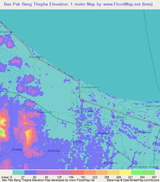 Ban Pak Bang Thepha,Thailand Elevation Map