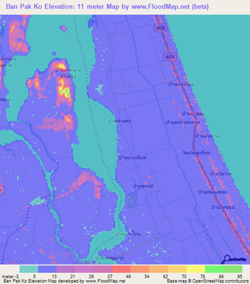 Ban Pak Ko,Thailand Elevation Map