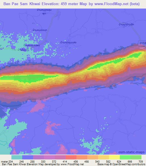 Ban Pae Sam Khwai,Thailand Elevation Map