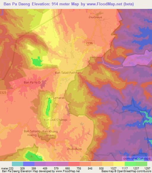 Ban Pa Daeng,Thailand Elevation Map