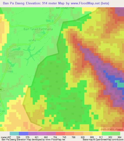 Ban Pa Daeng,Thailand Elevation Map