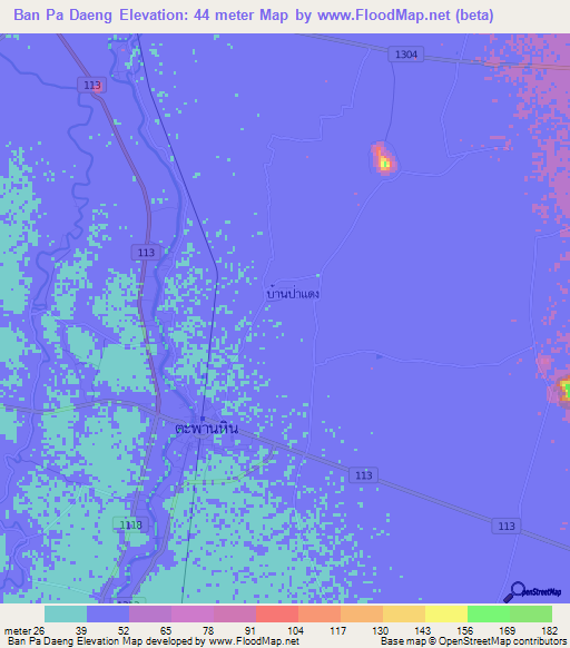 Ban Pa Daeng,Thailand Elevation Map