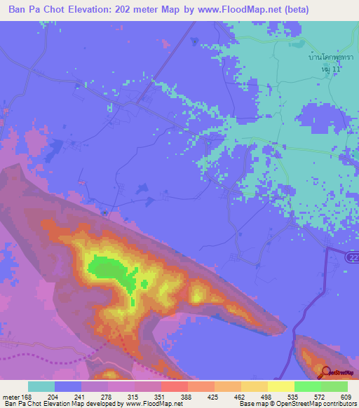 Ban Pa Chot,Thailand Elevation Map