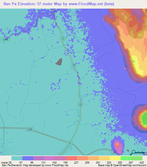 Ban Pa,Thailand Elevation Map