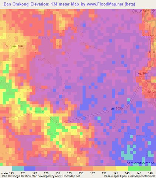 Ban Omkong,Thailand Elevation Map