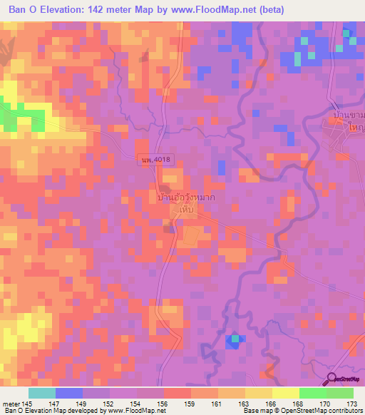 Ban O,Thailand Elevation Map
