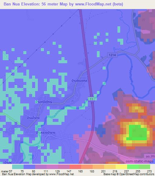 Ban Nua,Thailand Elevation Map