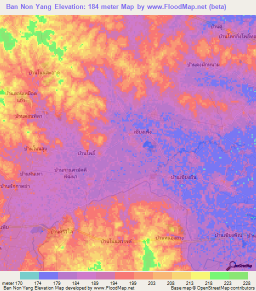 Ban Non Yang,Thailand Elevation Map