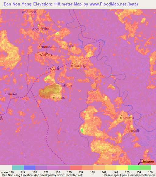 Ban Non Yang,Thailand Elevation Map