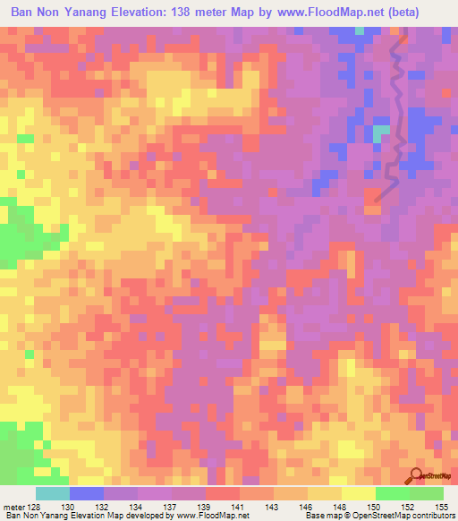 Ban Non Yanang,Thailand Elevation Map
