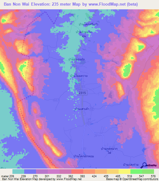 Ban Non Wai,Thailand Elevation Map