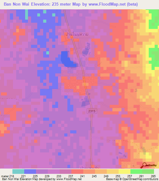 Ban Non Wai,Thailand Elevation Map