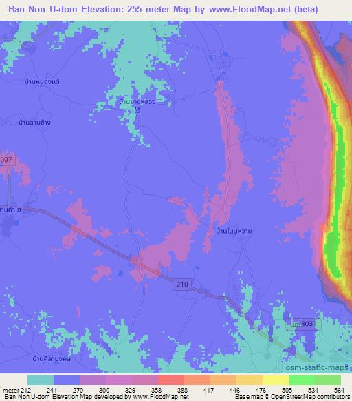Ban Non U-dom,Thailand Elevation Map