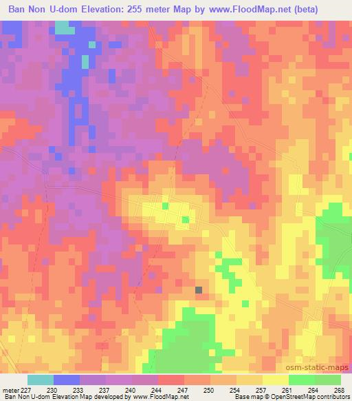 Ban Non U-dom,Thailand Elevation Map