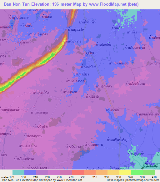 Ban Non Tun,Thailand Elevation Map