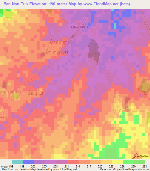 Ban Non Tun,Thailand Elevation Map