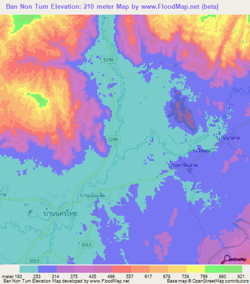 Ban Non Tum,Thailand Elevation Map