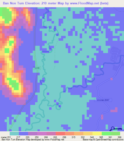 Ban Non Tum,Thailand Elevation Map