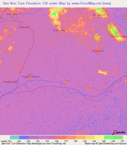 Ban Non Tum,Thailand Elevation Map