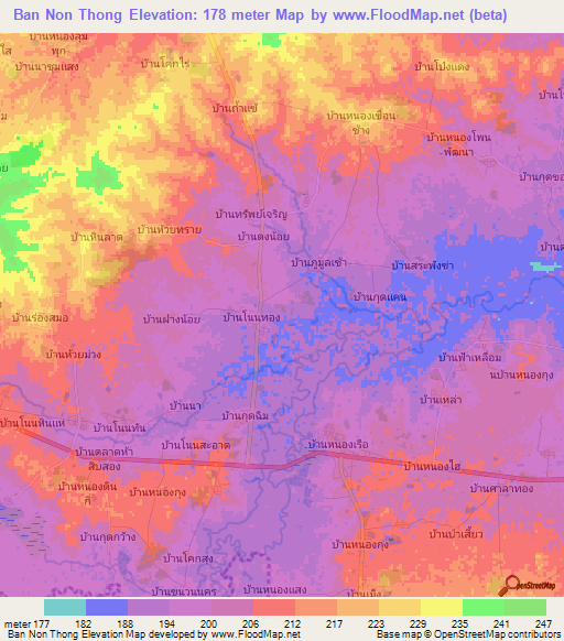Ban Non Thong,Thailand Elevation Map
