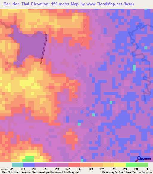 Ban Non Thai,Thailand Elevation Map