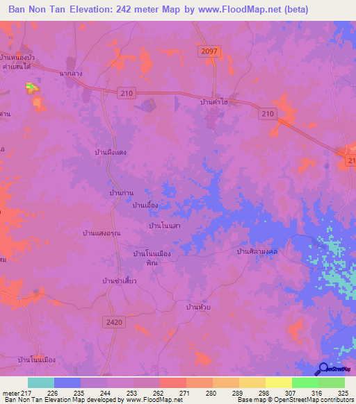 Ban Non Tan,Thailand Elevation Map