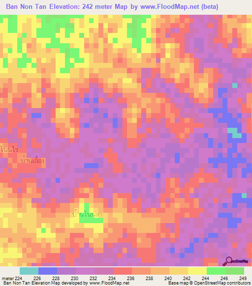 Ban Non Tan,Thailand Elevation Map