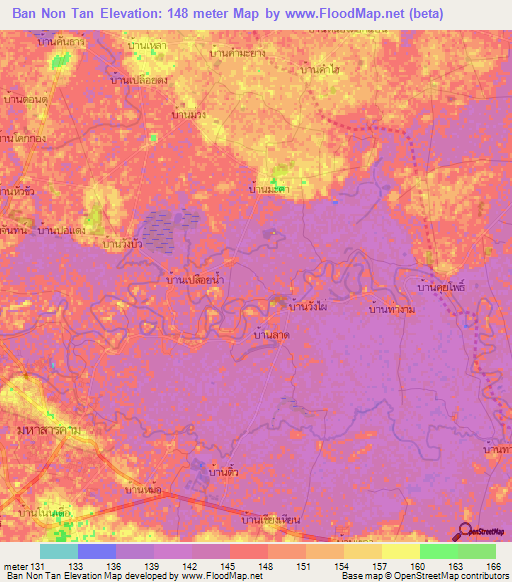 Ban Non Tan,Thailand Elevation Map